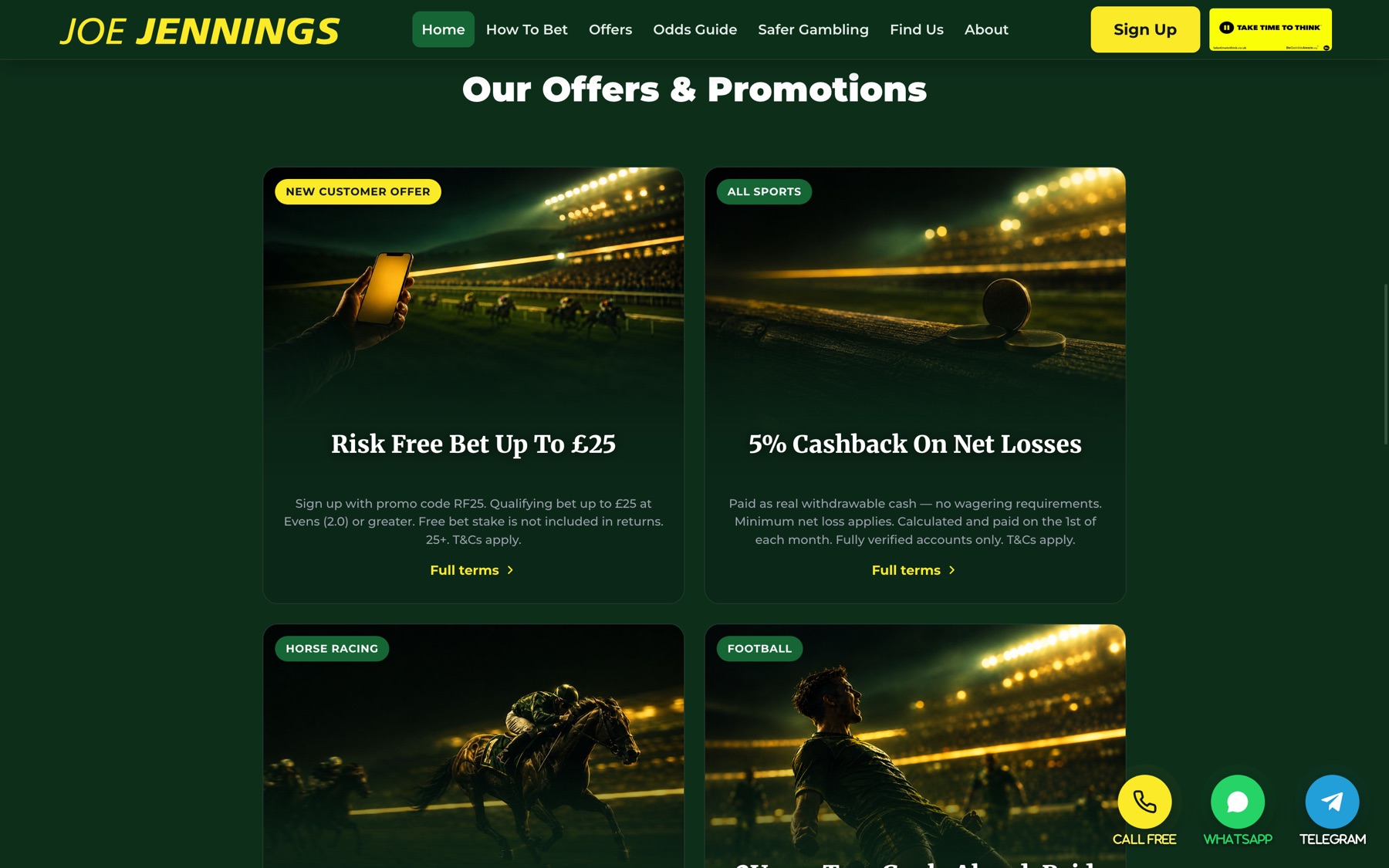 Jennings website offers section with new customer and cashback promotions.