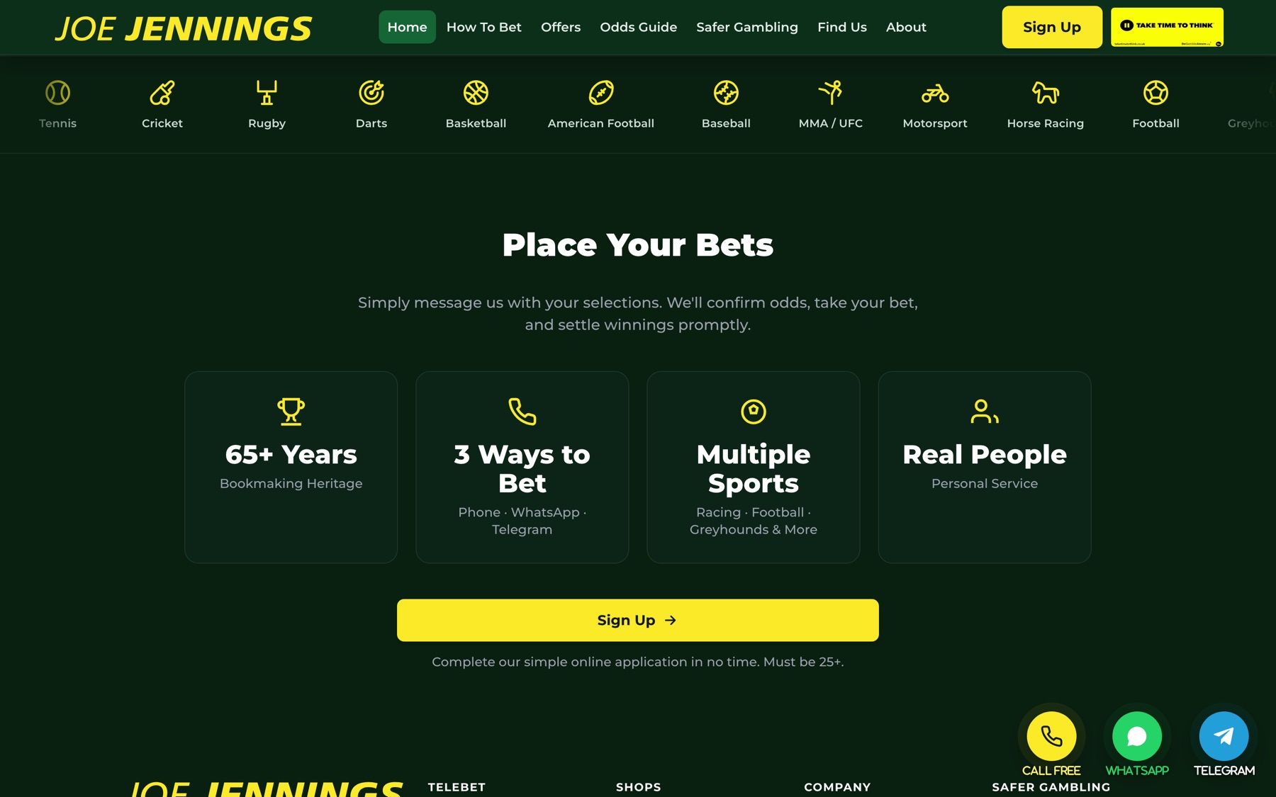 Jennings website sports list and Place Your Bets section.